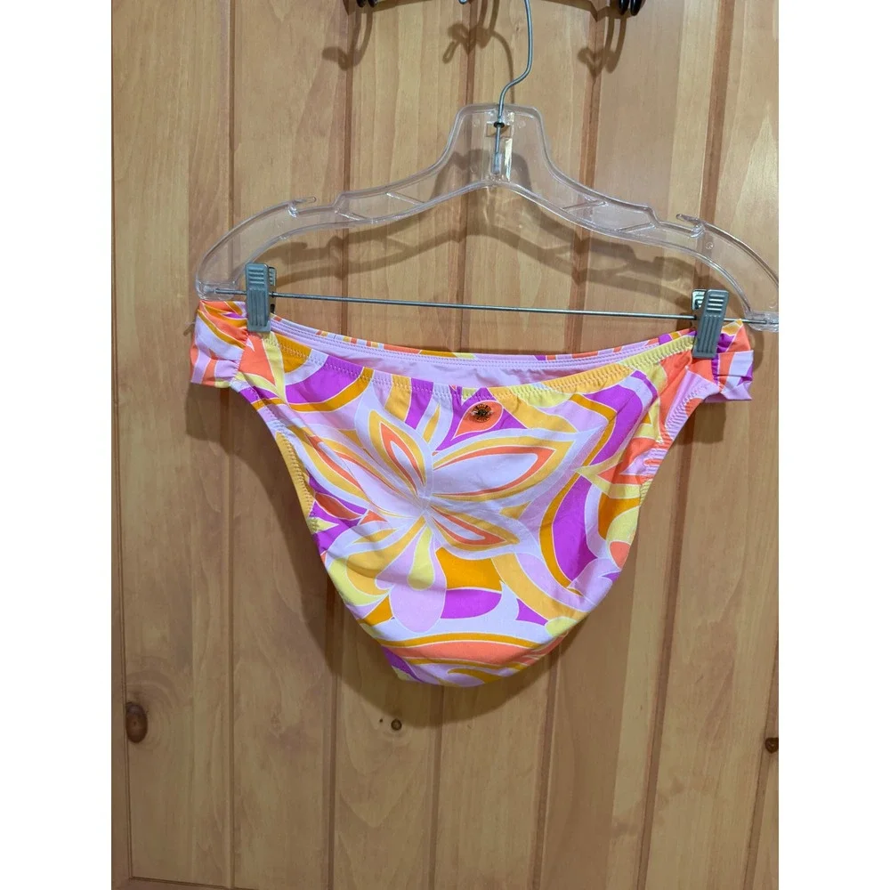 NWT Sunshine 79 Retro Swirl Side Shirred Hipster Bikini Bottom Pink Orange Sz 14